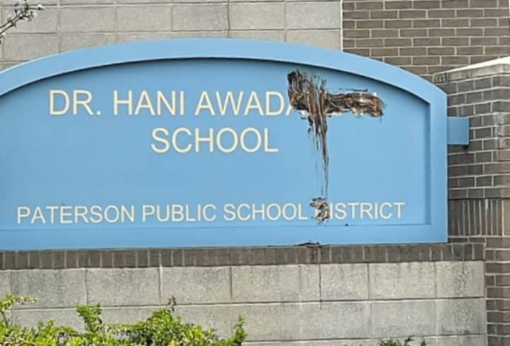 Feces smeared on sign at Paterson public school named for Dr. Hani Awadallah.