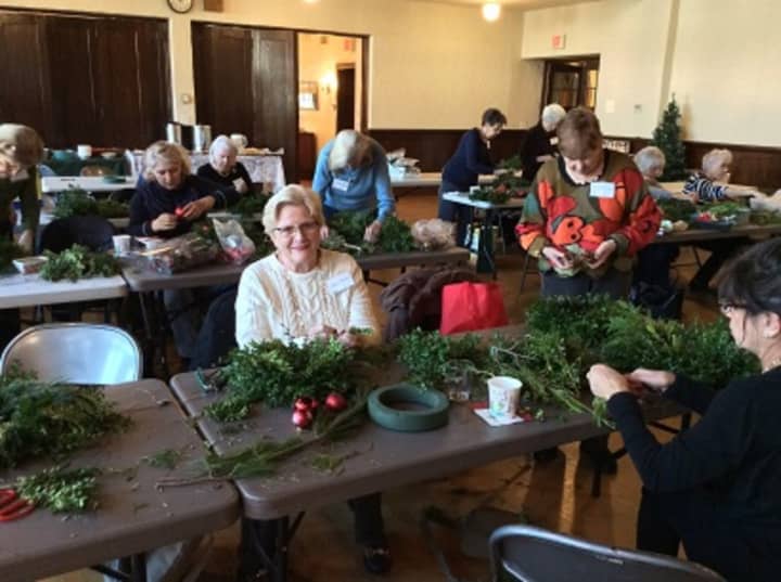 Members of the Garden Club of Larchmont work on holiday decorations in December. The Saw Mill River Audubon Society will make a presentation to club members on Westchester&#x27;s birds on Monday, Feb. 1.