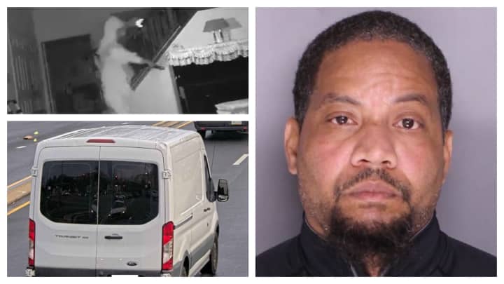 Frederick Gray, 45, of Philadelphia; surveillance footage from the&nbsp;Village Greene Boulevard burglary; Gray's white van.&nbsp;