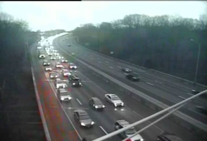 A crash on I-95 northbound in Greenwich. A new study ranks Connecticut highways among the worst in the nation.