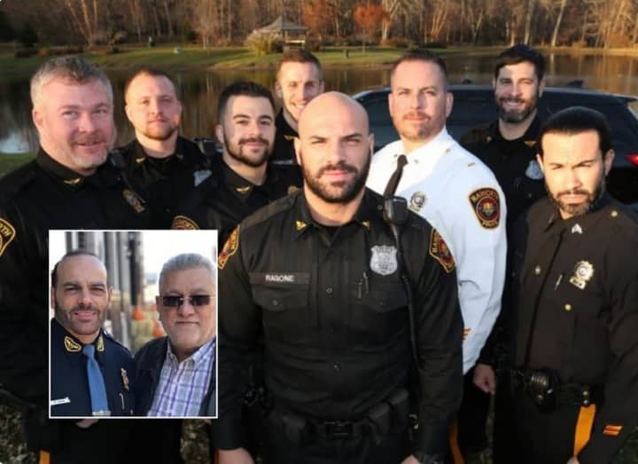 Haworth police let it grow. INSET: Fairview Mayor Vincent Bellucci, Jr. joins Police Chief Martin Kahn.