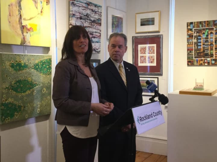 Lucy Lucy Redzeposki, Rockland&#x27;s director of Economic Growth and Tourism, and County Executive Ed Day at the Edward Hopper House.