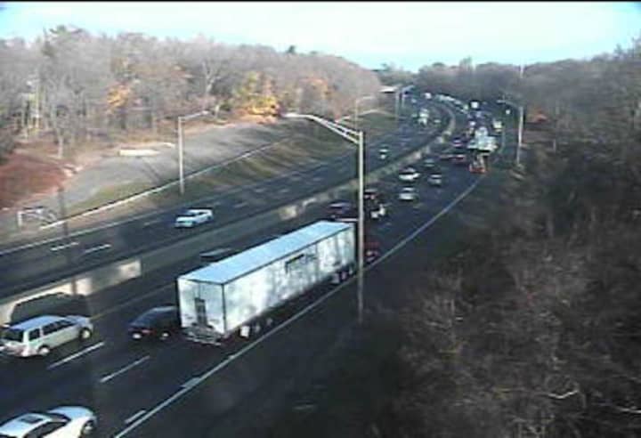 Traffic is moving but congested on I-95 in Westport on Wednesday afternoon. 