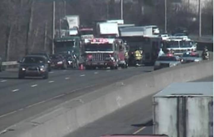 A crash is blocking two lanes of I-95 in Fairfield between Exits 23 and 22 at about noon Friday.