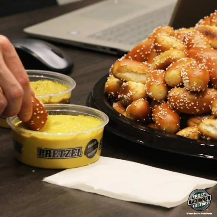 Try a bite-size Rivet dipped in cheese at the new Philly Pretzel Factory opening in New City.&nbsp;