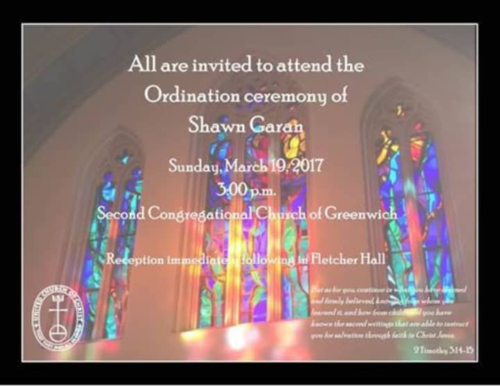 Second Congregational Church of Greenwich is set to host Shawn Garan&#x27;s ordination service.