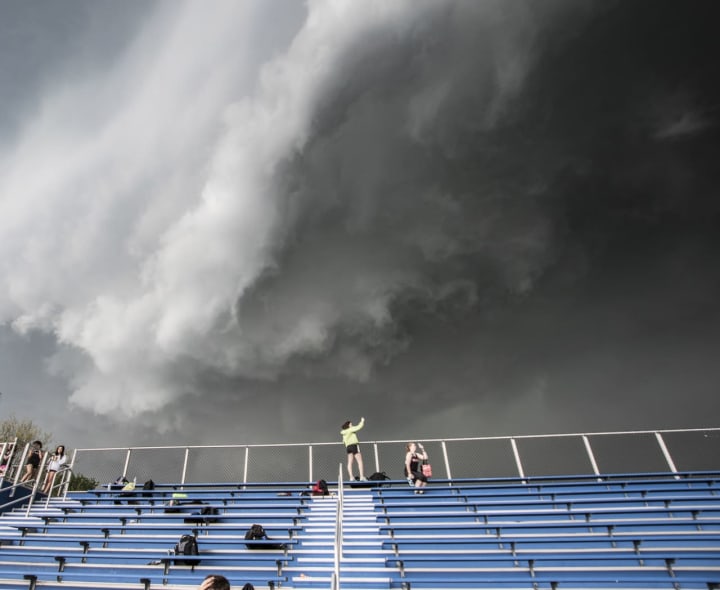 Fairfield Ludlowe High School during the arrival of Tuesday&#x27;s line of severe storms.