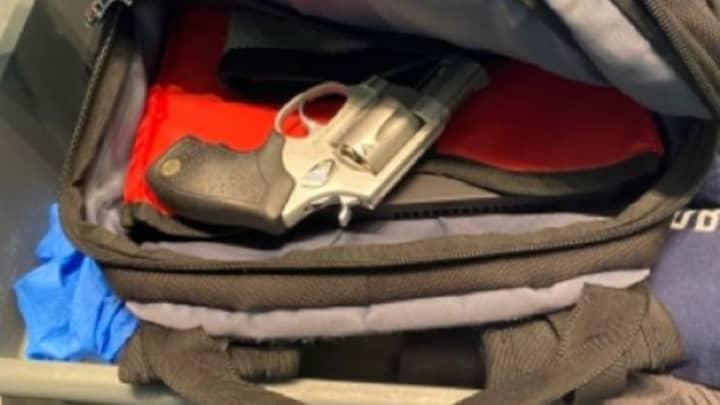 A file photo of a gun found in a backpack by the TSA at Kennedy Airport in New York.