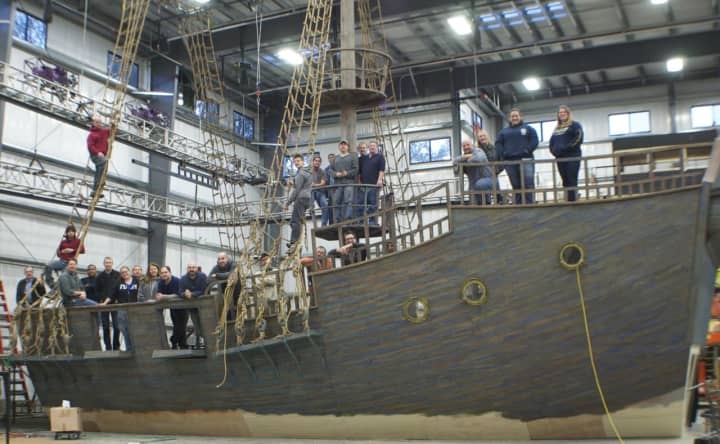 Global Scenic Services Inc. in Bridgeport built this 74-foot front half of a pirate ship for “Peter Pan Live!&quot; which aired on NBC.