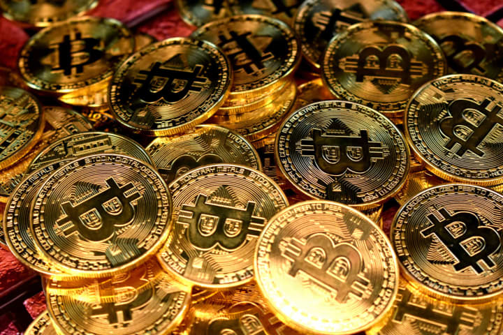 Bitcoin coins or cryptocurrency.
