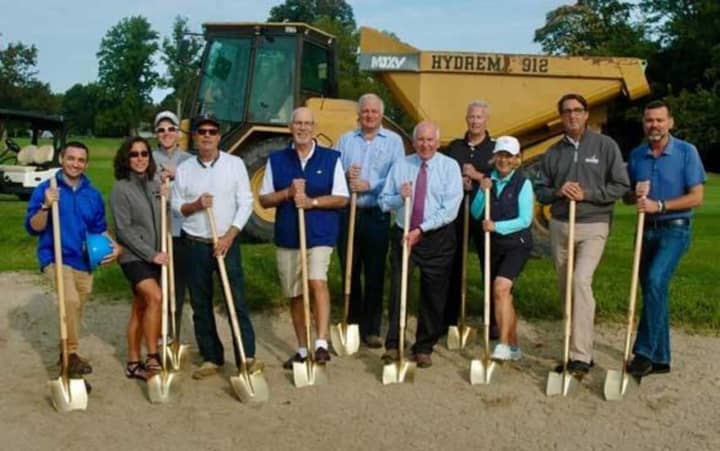 Westport town officials break ground on a bunker improvement project at Longshore Golf Course.