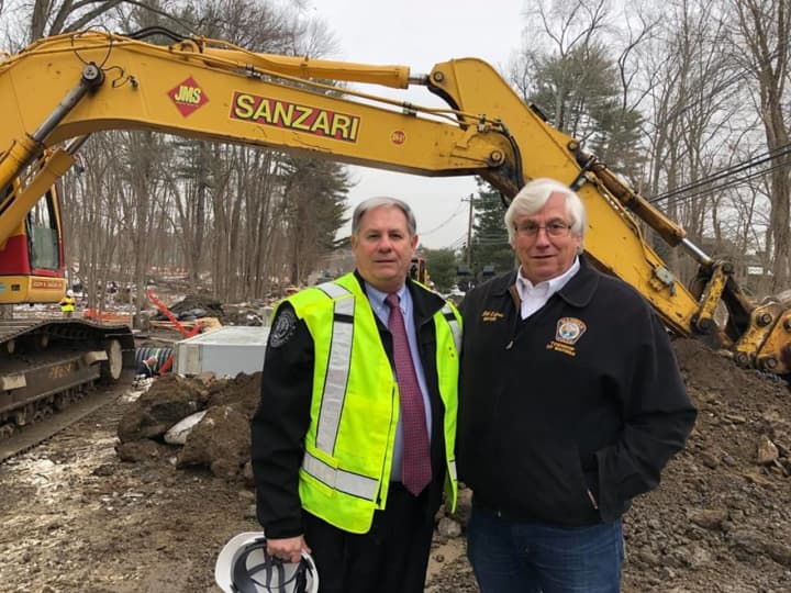 Bergen County Executive James Tedesco and Mahwah Mayor William Laforet surveyed the Route 202 construction.