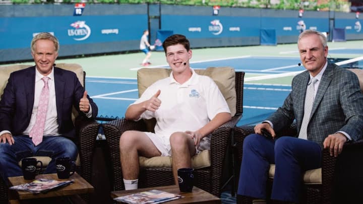 Will Weinbach, center, with Patrick McEnroe, left, and Trey Wingo, during his ESPN appearance.
