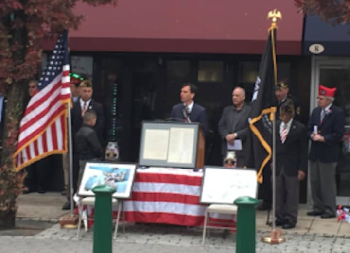 Mayor Noam Bramson speaks at Veterans Day ceremony. 