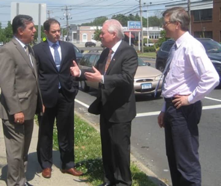 MetroCOG&#x27;s Deputy Directors Mike Pavia and Patrick Carleton, First Selectman Mike Tetreau and Community and Economic Development Director Mark Barnhart along Black Rock Turnpike. The regional planning agency, MetroCOG, will manage the project.