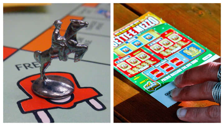 'MONOPOLY' board game; a scratch-off lottery ticket.&nbsp;