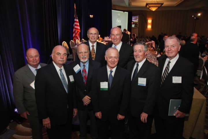 Westchester County Association President and CEO Bill Mooney, back right, recalls the late Al DelBello, back left, a former Westchester County Executive, as one of the county&#x27;s most important political figures. 