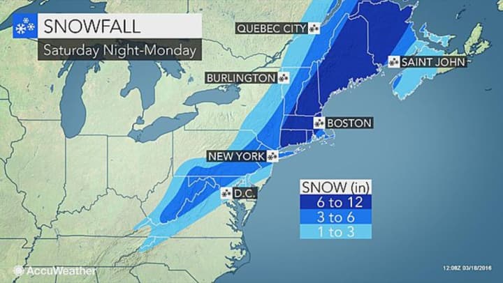 AccuWeather has all of Connecticut in the 6- to 12-inch range for the nor&#x27;easter expected to hit Sunday.