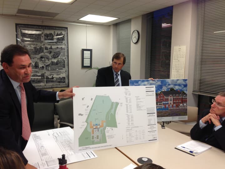 Developer Stephen Oder, left, and his attorney, David Steinmetz, presented their latest site plan for the Legionaries of Christ site to the New Castle Town Board on Tuesday night.