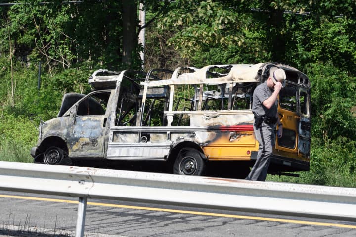 A school bus caught fire on I-684 in Goldens Bridge on Friday morning.