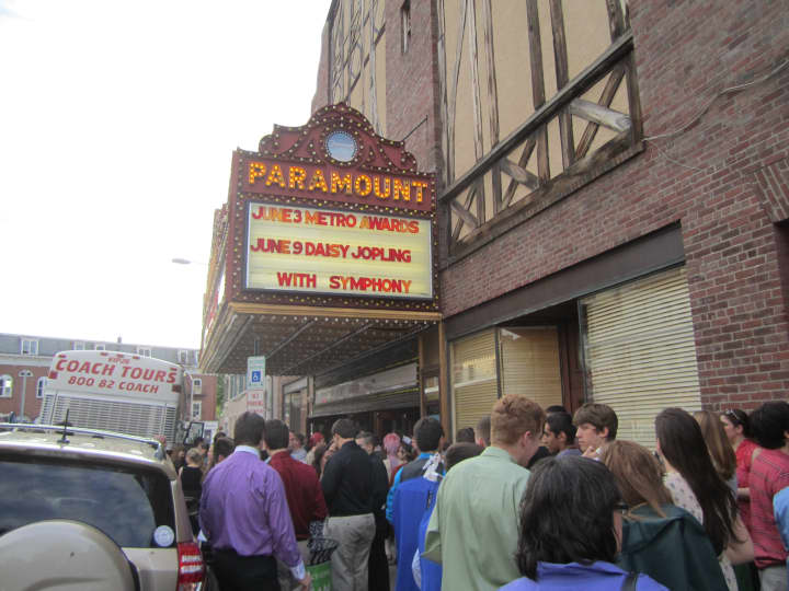 Hundreds of high school students line up outside of Peekskill&#x27;s Paramount Center For The Arts Monday night for the 2013 High School Theater Awards. 
