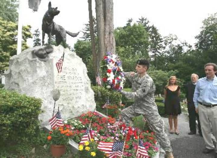 Wreath laying ceremony at War Dog Memorial Event at the Hartsdale Pet Cemetery.