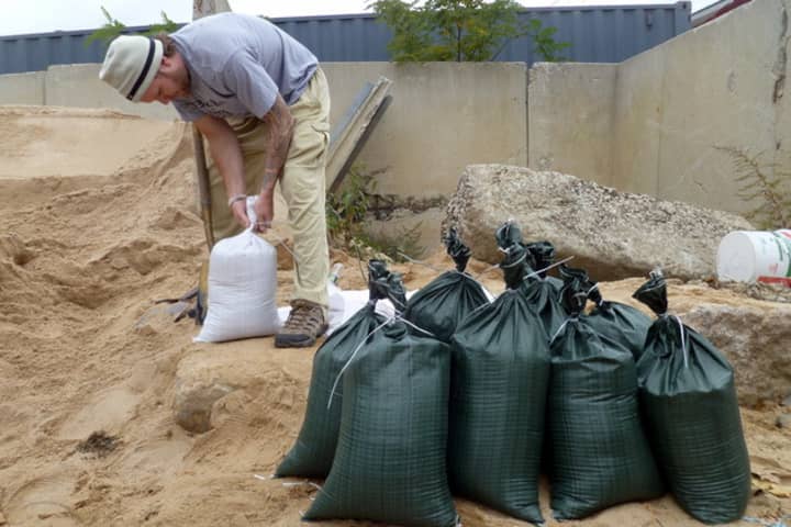 Sandbags are available at the Yonkers Organic Waste Yard in anticipation of heavy rainfall Friday. 