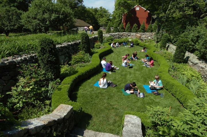 Students paint in the sunken garden at Weir Farm National Historic Park in Wilton and Ridgefield. 