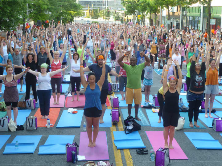 More than 500 people registered for Westchester&#x27;s first outdoor mega yoga event in White Plains in 2012.