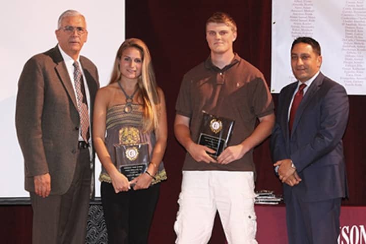 Kaitlyn Gotte and Vinny Nicita were named Outstanding Female and Male Athletes from the Harrison High School Class of 2013.