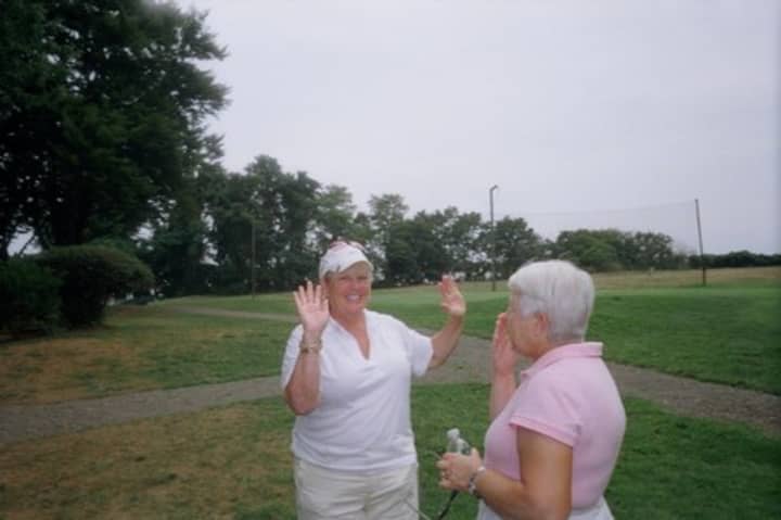 Phyllis Trefz, left, wins medalist honors over Linda Clair, right, in the Longshore Women&#x27;s Golf Association George Buck Tournament in Westport. 