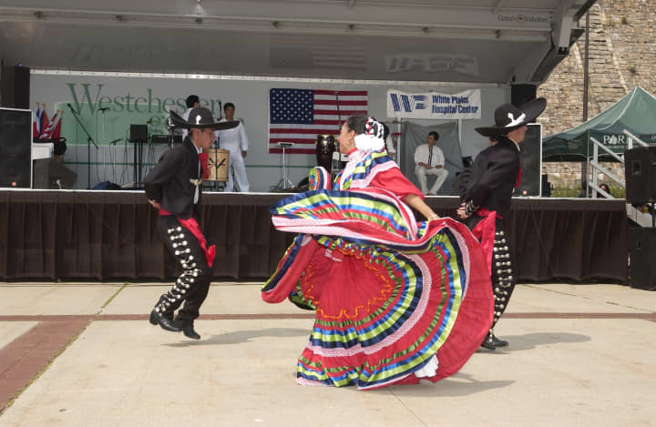 Dancers celebrate at a previous Hispanic Heritage Festival, slated for Sunday at Kensico Dam Plaza, Valhalla.