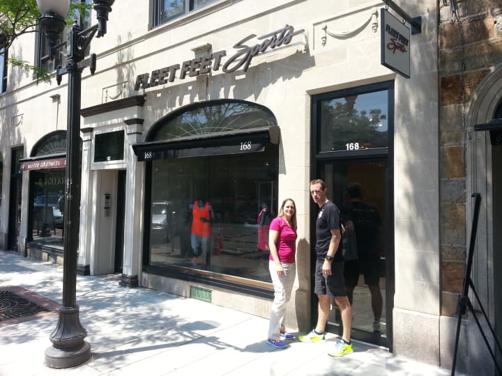 Husband and wife, Troy Burk and Victoria Gouletas, opened Fleet Feet Stamford last month. 