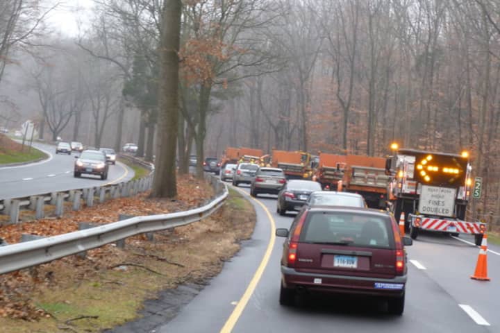 Tree-trimming work continues on the Merritt Parkway in New Canaan, Stamford and Norwalk. 