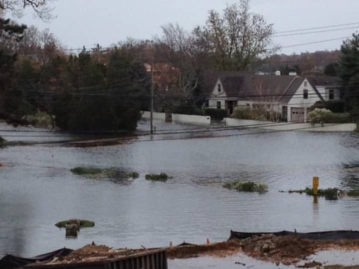 Storm Sandy caused flooding at the entrance to Contentment Island in Darien. 