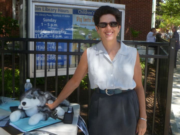 Kate Heichler was in Stamford with her wolf puppet trying to gain signatures in support of keeping the gray wolf on the endangered species list. 