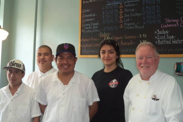 The staff at Seahouse Shack in Pleasantville, from left, Eduin Solis, Hermino Aguilar, Roberto Contreras, Alev Berlat and Phil McGrath