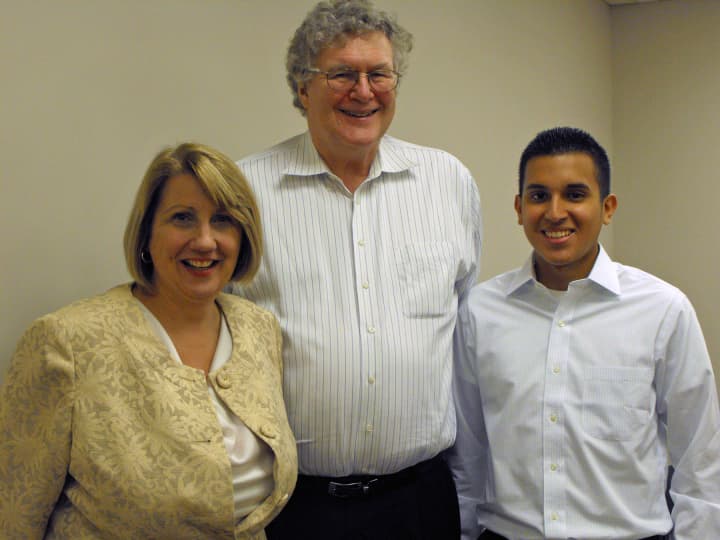 From left, Carol Heller, senior vice president and market manager for Southern Connecticut Bank of America, Ross Burkhardt, president and CEO of New Neighborhoods Inc. and Fabio Jaime, Mayors Youth Employment Program intern.