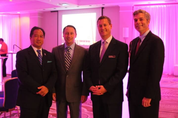White Plains Public Safety Commissioner David Chong, County Executive Rob Astorino, General Manager Scott de Savoye and White Plains Mayor Thomas Roach toured the newly-renovated Crowne Hall Plaza in White Plains.