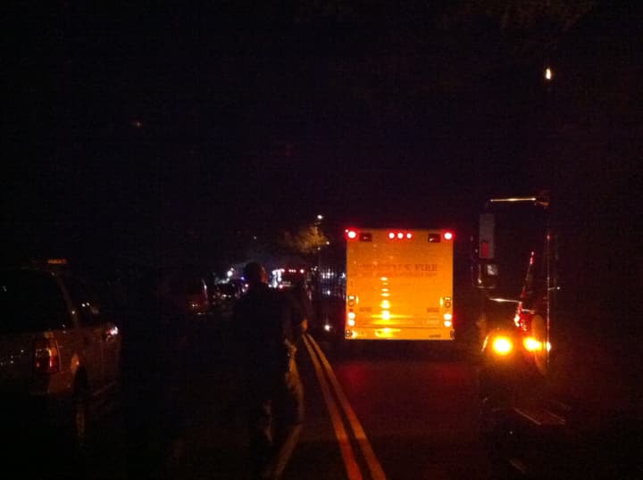 Emergency vehicles respond to a house filled with unidentified chemicals on Bronson Road in Fairfield. 