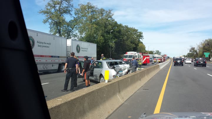 The accident occurred around 2:30 p.m. near Exit 22 in Port Chester and was affecting traffic in Connecticut.