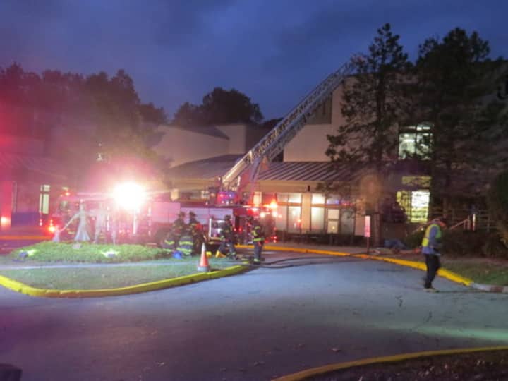 The scene on Wednesday night outside of the JCC of Mid-Westchester.