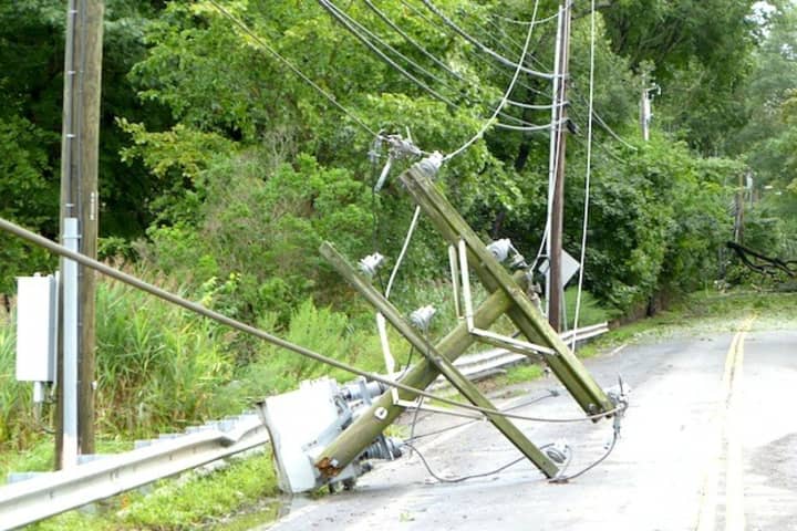 Irene tore off the top of this utility pole along Saugatuck Avenue in Westport in August 2011.