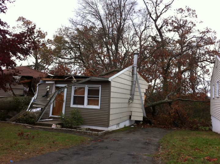 A tree crashed into this house at 26 Forest Ave. in Danbury during the height of Hurricane Sandy.