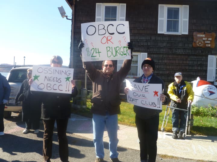 Ossining Boat and Canoe Club members protest the study to see if a restaurant should go in the club&#x27;s building.