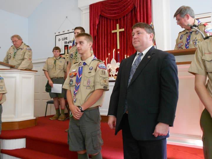 Rep. Carter recognizes Danbury Eagle Scout Michael Morrow.