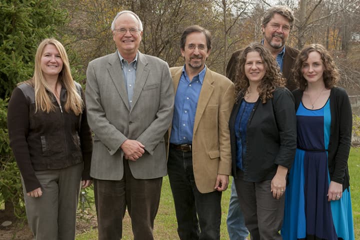 Pace Academy for Applied Environmental Studies staffers with Gus Speth. From left, Michelle Land, Speth, Andrew C. Revkin, Donna Kowal, John Cronin, and Caroline Craig.
