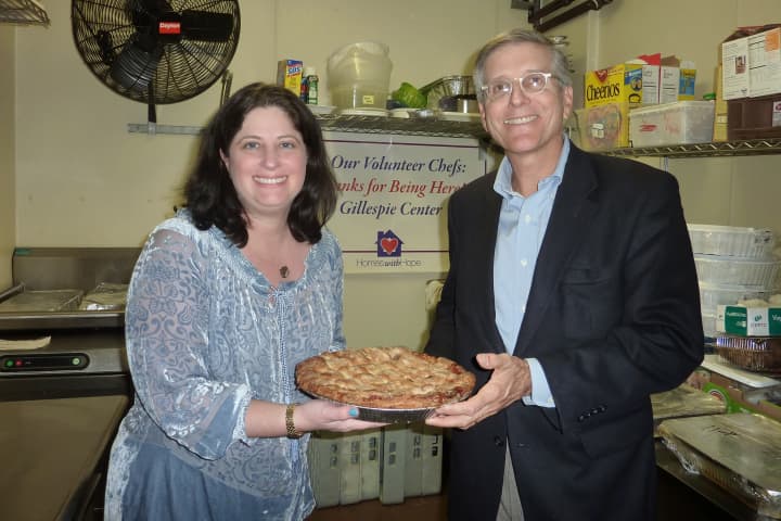 Michelle Saunders and Jeff Wieser promote this year&#x27;s Share the Pie fundraiser, organized by the Conservative Synagogue of Westport, Weston and Wilton.