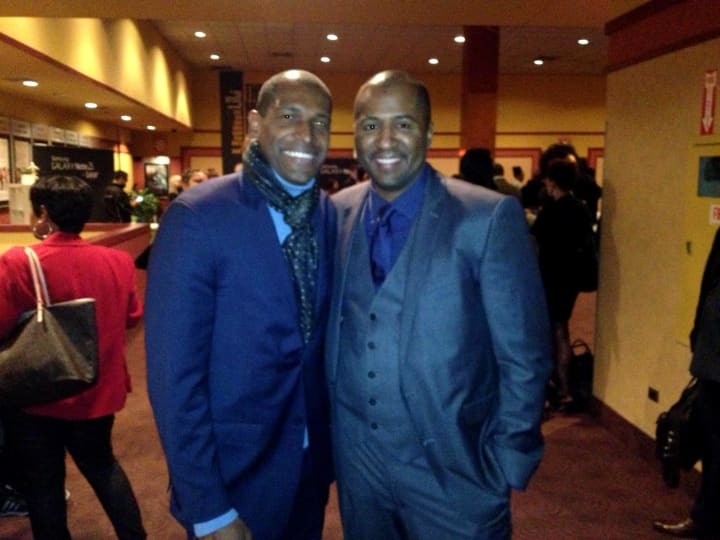 New Rochelle&#x27;s Alvin &amp; Friends Restaurant owner Alvin Clayton with director Malcolm Lee at the New York City premiere of Best Man Holiday. Lee is a New Rochelle native. 