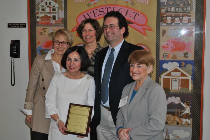 Pictured are (from left) Bianka Kortland-Cox, former president CGA, Katie Augustyn, past president CGA, Mike Rizzo, president CGA, Westport Director of Special Education Beverly Katz and state Sen. Toni Boucher in forefront.